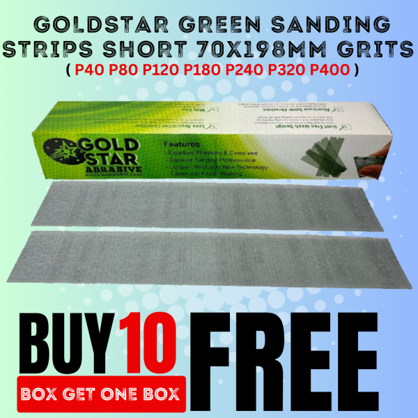 GOLDSTAR GREEN SANDING STRIPS SHORT 70x198MM GRITS